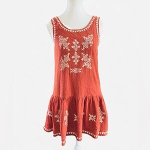 Anthropologie THML Embroidered Boho Mini Dress | Open Back | Size S